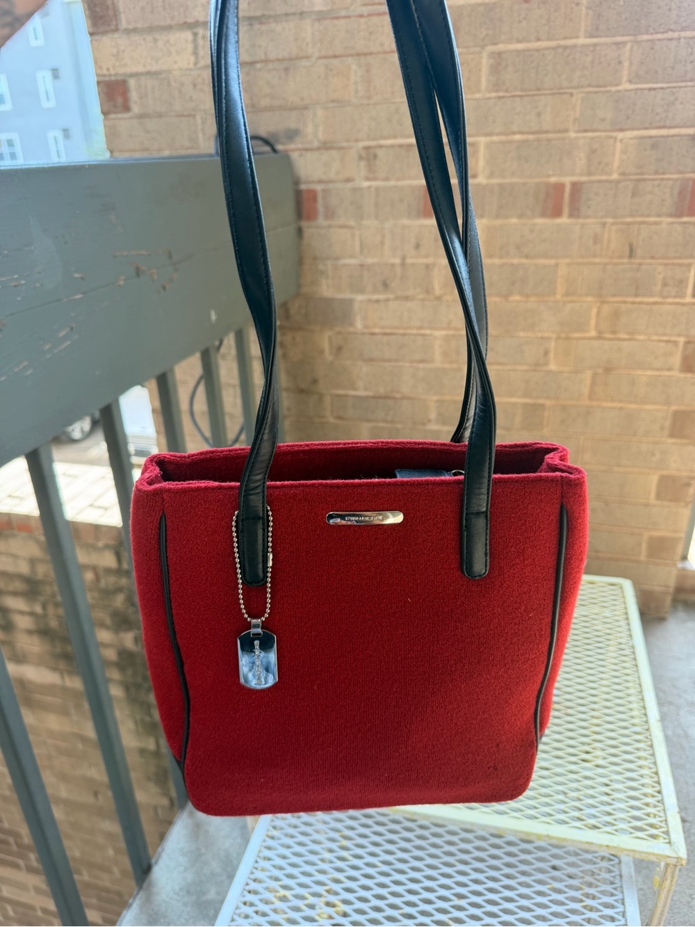 Evan Picone Red Shoulder Tote with Black Handles